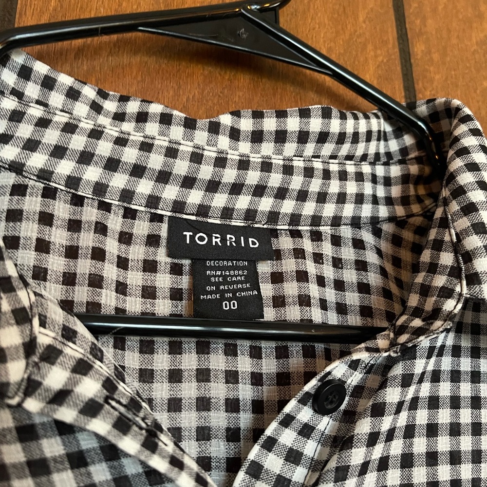 Torrid Sheer Checkered Ruffle Button Down - Picture 6 of 8